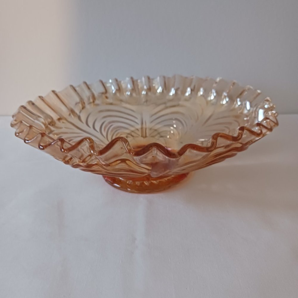 Fenton Carnival Glass Marigold Cut Arcs Reverse Drapery Bowl Ruffled Edge 8.5"